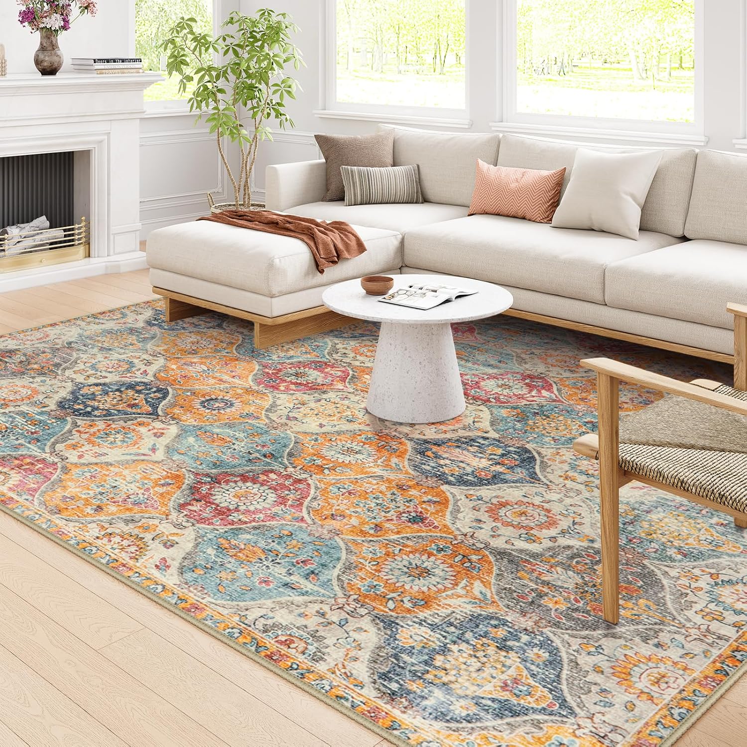 Lahome Moroccan Washable Area Rugs 8x10 8x10 Rugs for Living Room Bedroom Non Slip Low Pile Distressed Stain Resistant Rug for Kids Pets High Traffic Areas Elise Burnt Orange
