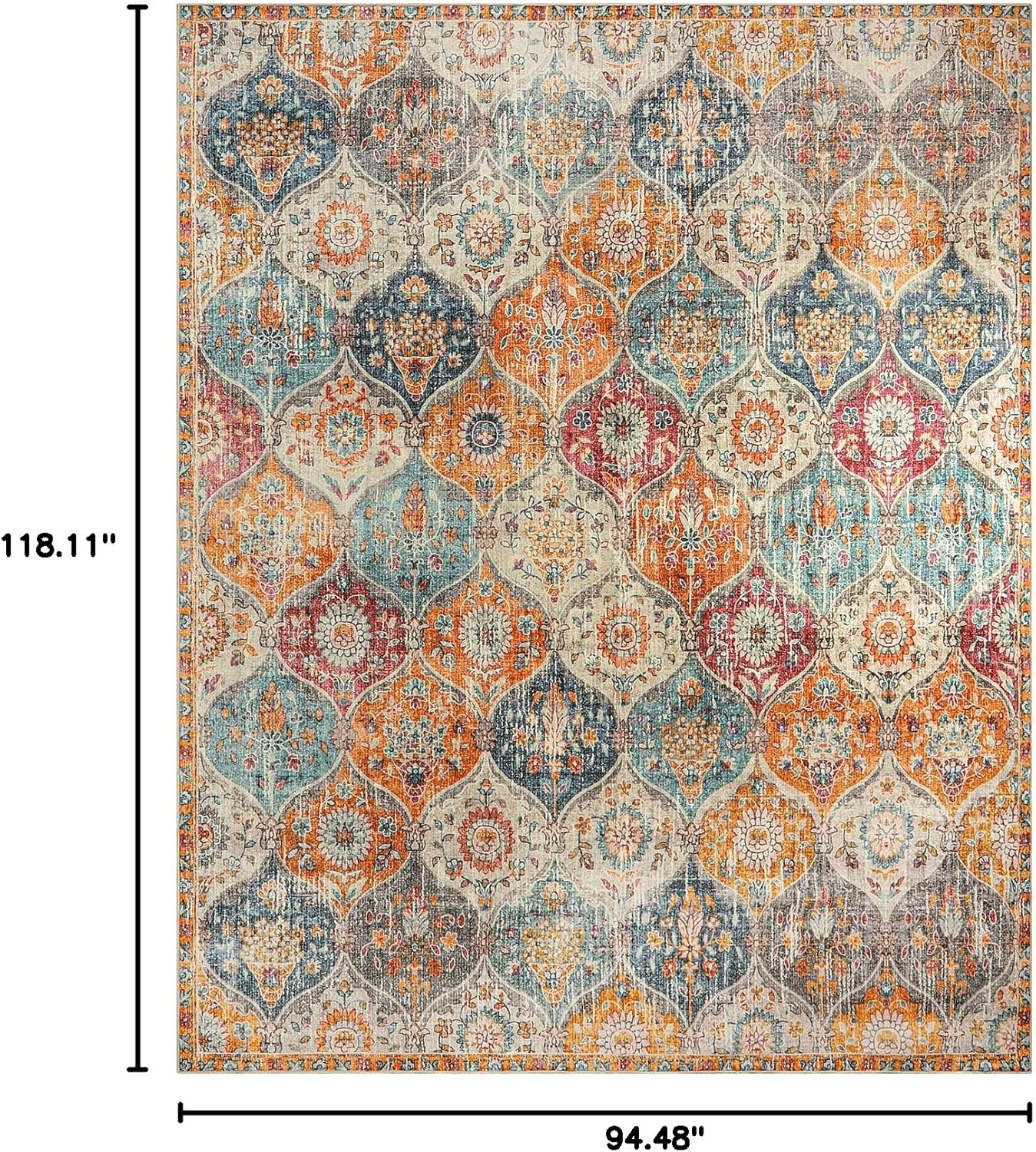Lahome Moroccan Washable Area Rugs 8x10 8x10 Rugs for Living Room Bedroom Non Slip Low Pile Distressed Stain Resistant Rug for Kids Pets High Traffic Areas Elise Burnt Orange