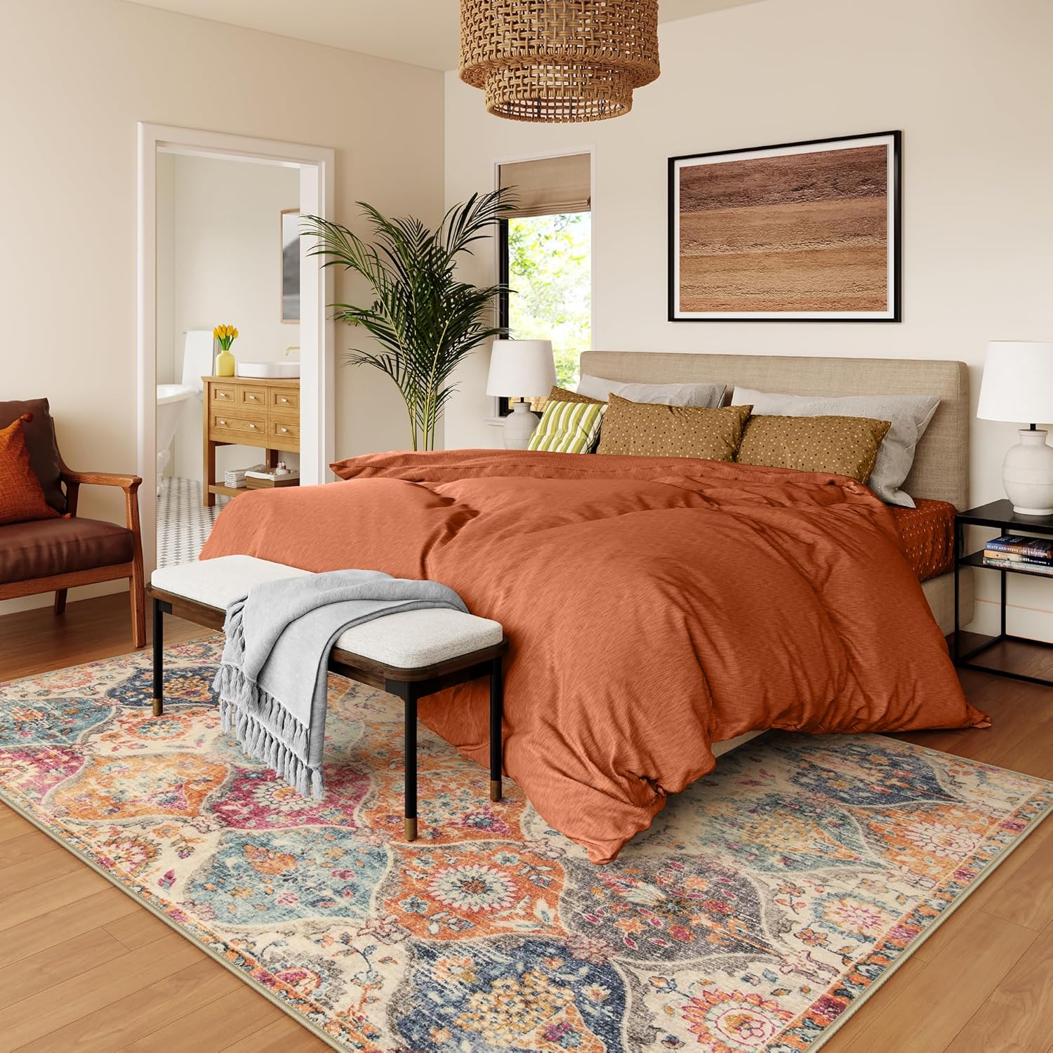 Lahome Moroccan Washable Area Rugs 8x10 8x10 Rugs for Living Room Bedroom Non Slip Low Pile Distressed Stain Resistant Rug for Kids Pets High Traffic Areas Elise Burnt Orange