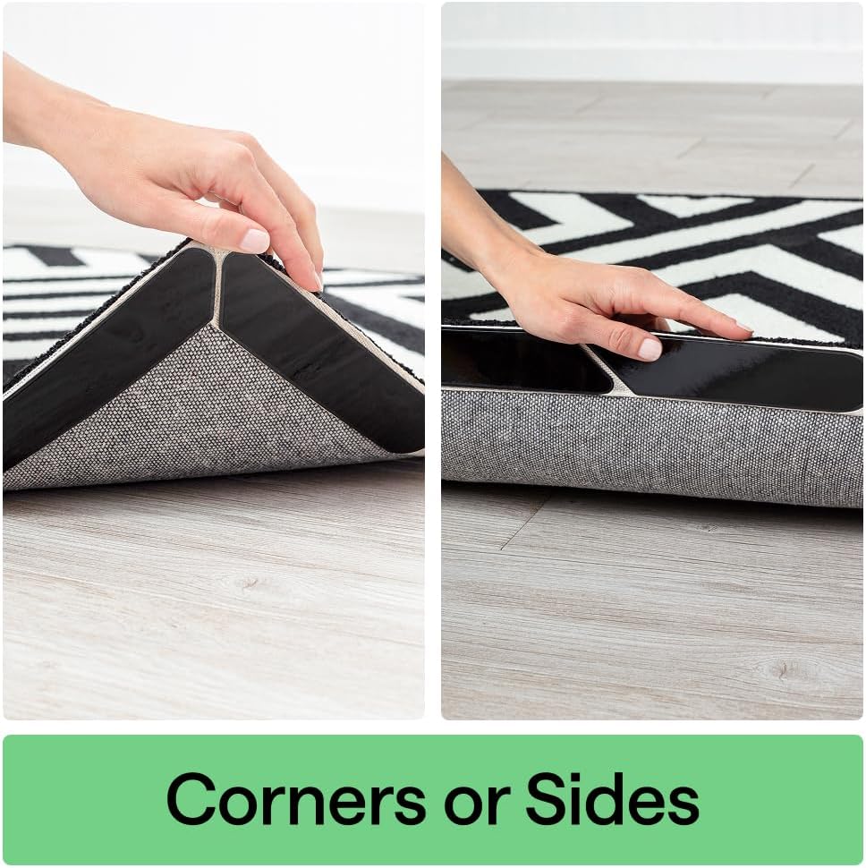 GORILLA GRIP¬Æ Rug Gripper Pads 24 pc Reusable Double-Sided Stickers Keep Area Rugs Corners Flat Grips Hardwood Tile and Laminate Floors Renter Friendly Holds Down Carpet in Place Home D√©cor