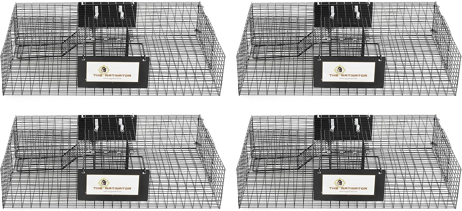 Rugged Ranch 4‚ÄëPack Ratinator Multi‚ÄëCatch Rat Trap Wire Cage 26.5"x16.5"x6" Each - Live Catch‚Äëand‚ÄëRelease 2‚ÄëDoor Humane Rodent Control No‚ÄëPoison Outdoor Use