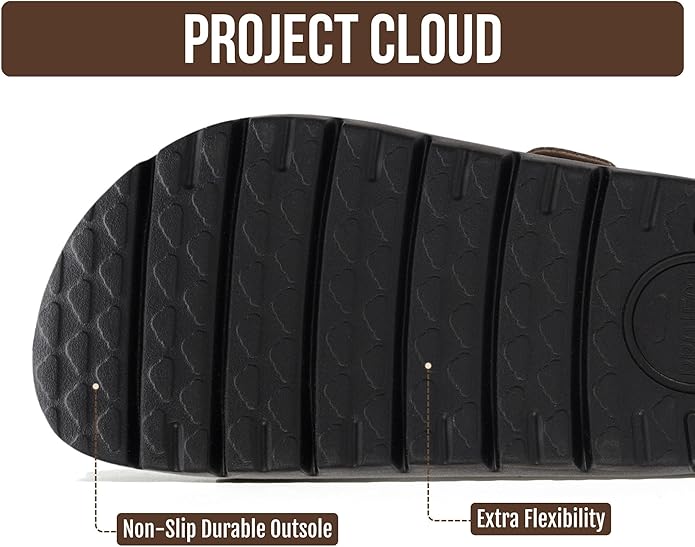 Project Cloud Genuine Leather Sandals for Women 2026 - Fashion Flat Mules with Memory Foam Insole Slides (Jannel Blk 11)
