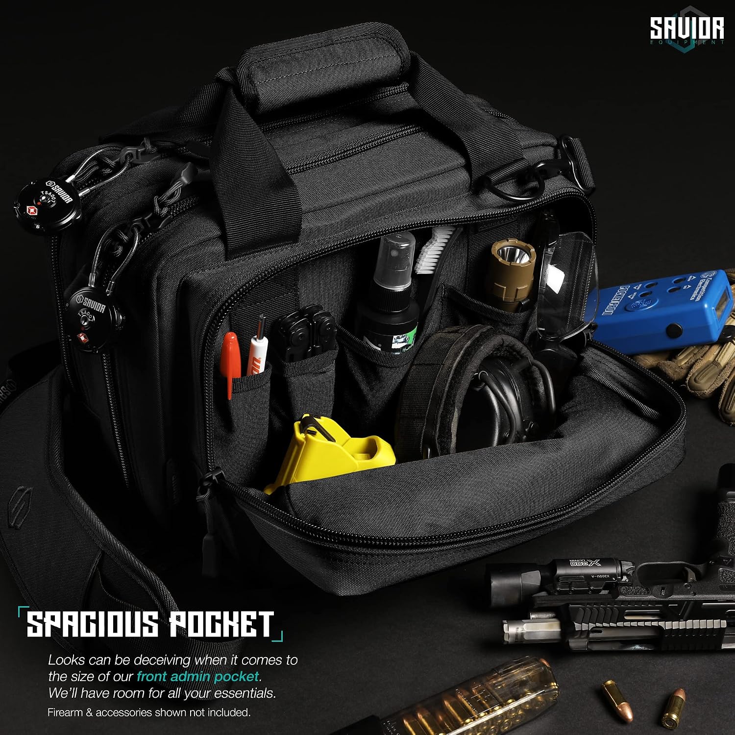 Savior Equipment Specialist Series Mini Range Bag Tactical Dual Pistol Handgun Revolver Bag Gun Carrying Case, X-Large Compartments w/Lockable Zippers, Deluxe Padded Shoulder Strap Included