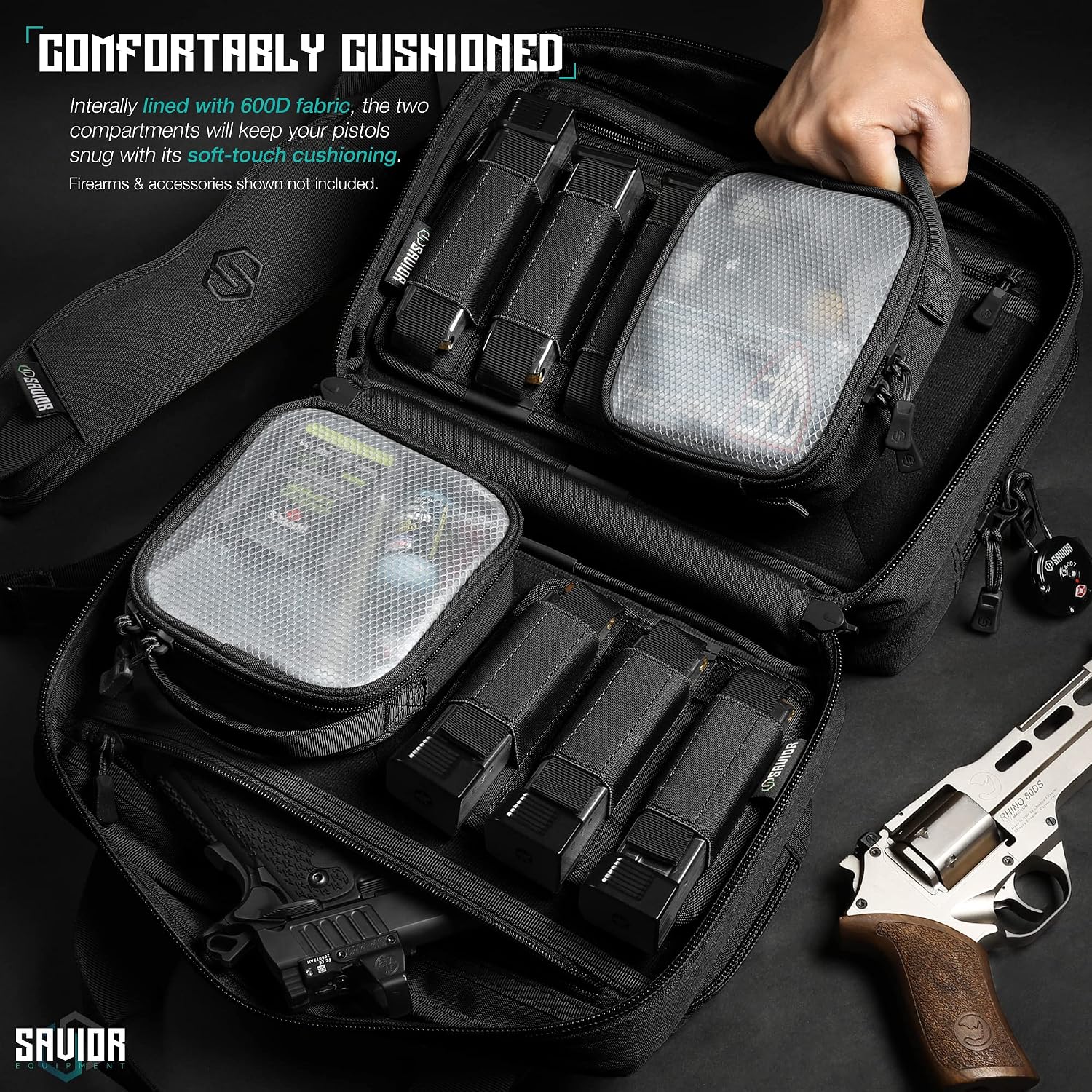 Savior Equipment Specialist Series Mini Range Bag Tactical Dual Pistol Handgun Revolver Bag Gun Carrying Case, X-Large Compartments w/Lockable Zippers, Deluxe Padded Shoulder Strap Included
