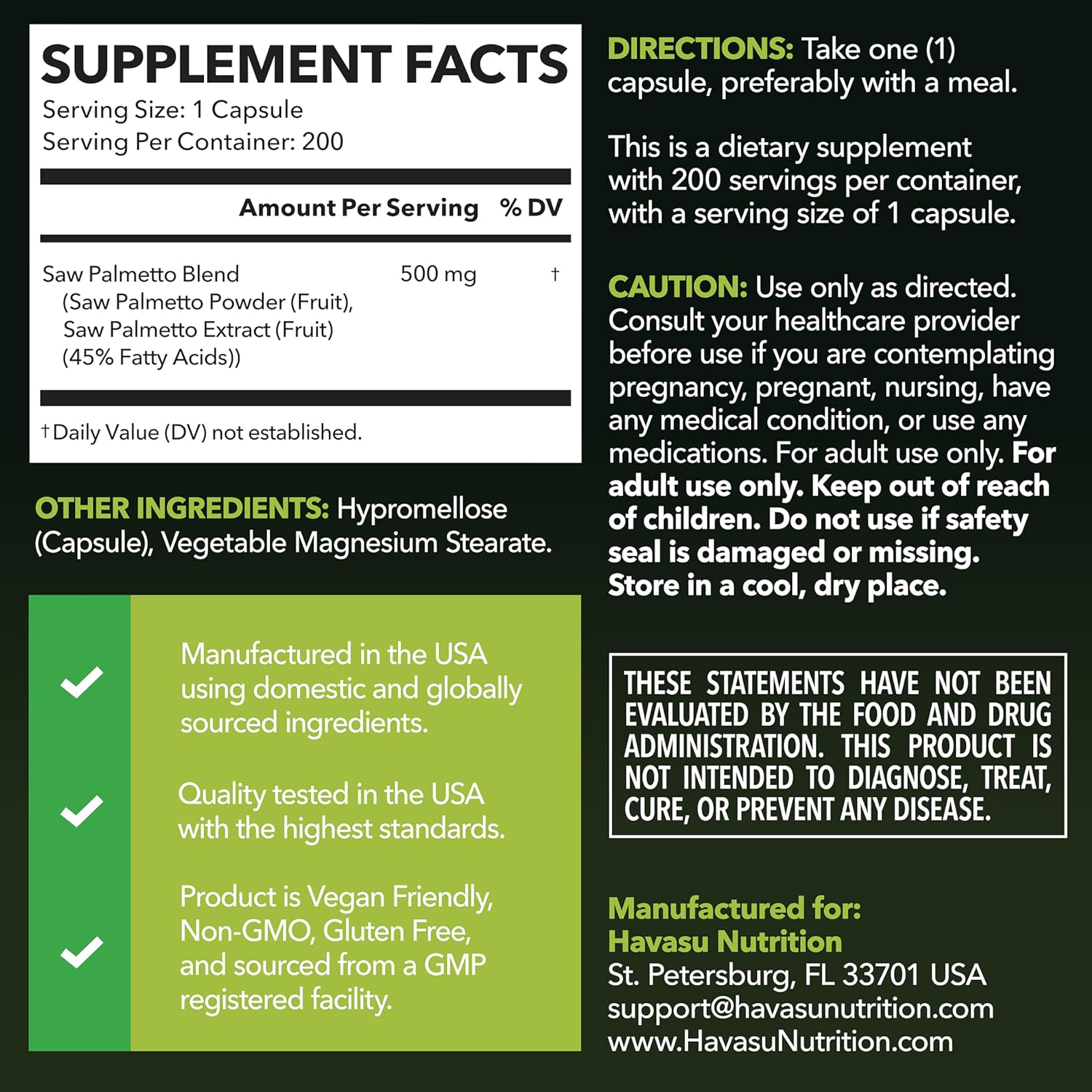 Saw Palmetto for Men Prostate Health Supplement to Promote Urinary Tract Function - 500mg Per Serving - 200 Count - DHT Blocker Hair Vitamin - Vegan Non-GMO Capsules Over 6 Month Supply