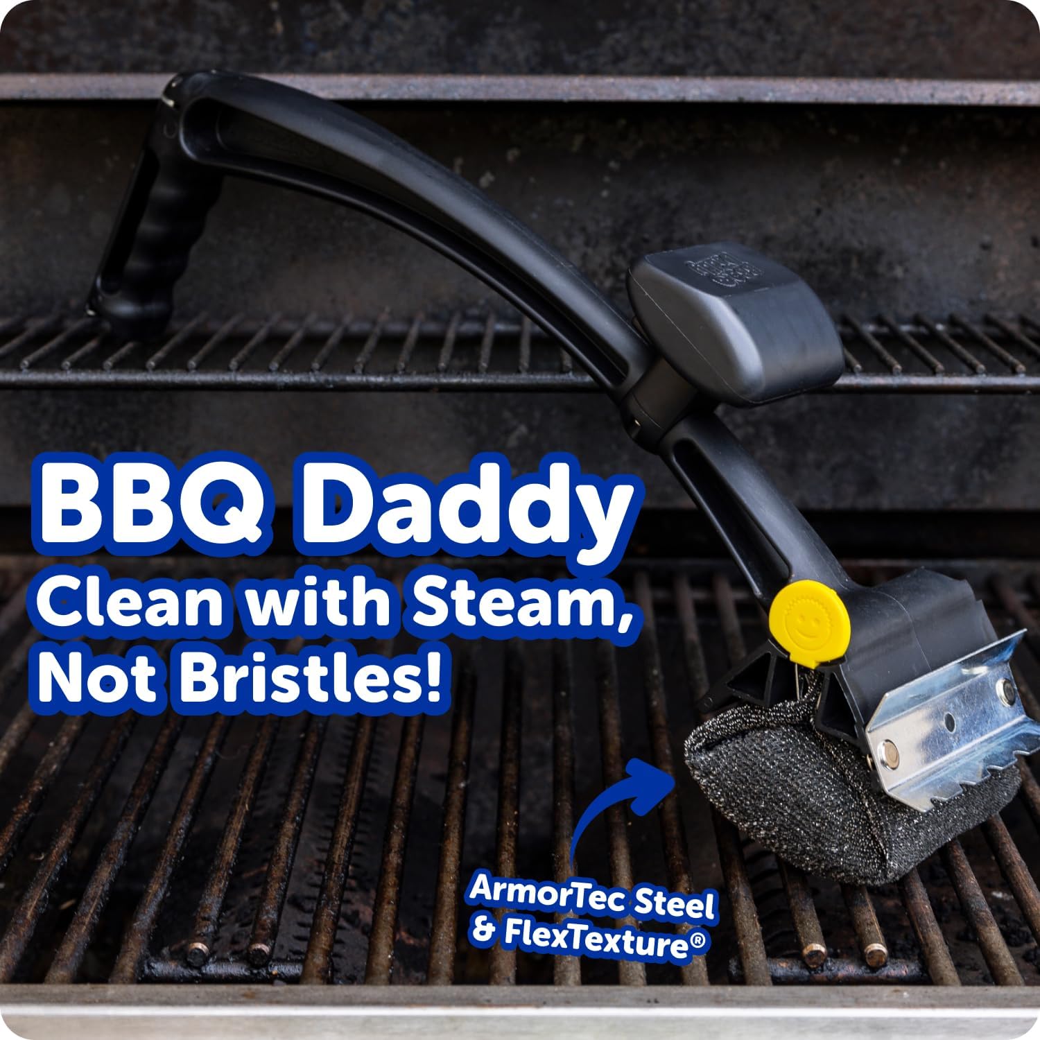 Scrub Daddy BBQ Daddy Grill Cleaner Kit - Bristle Free Grill Brush with Refill + 2 Steel Scour Daddy Grill Sponges - Built-in Grill Scraper - Temperature Controlled Grill Cleaning Tools (4 Count)