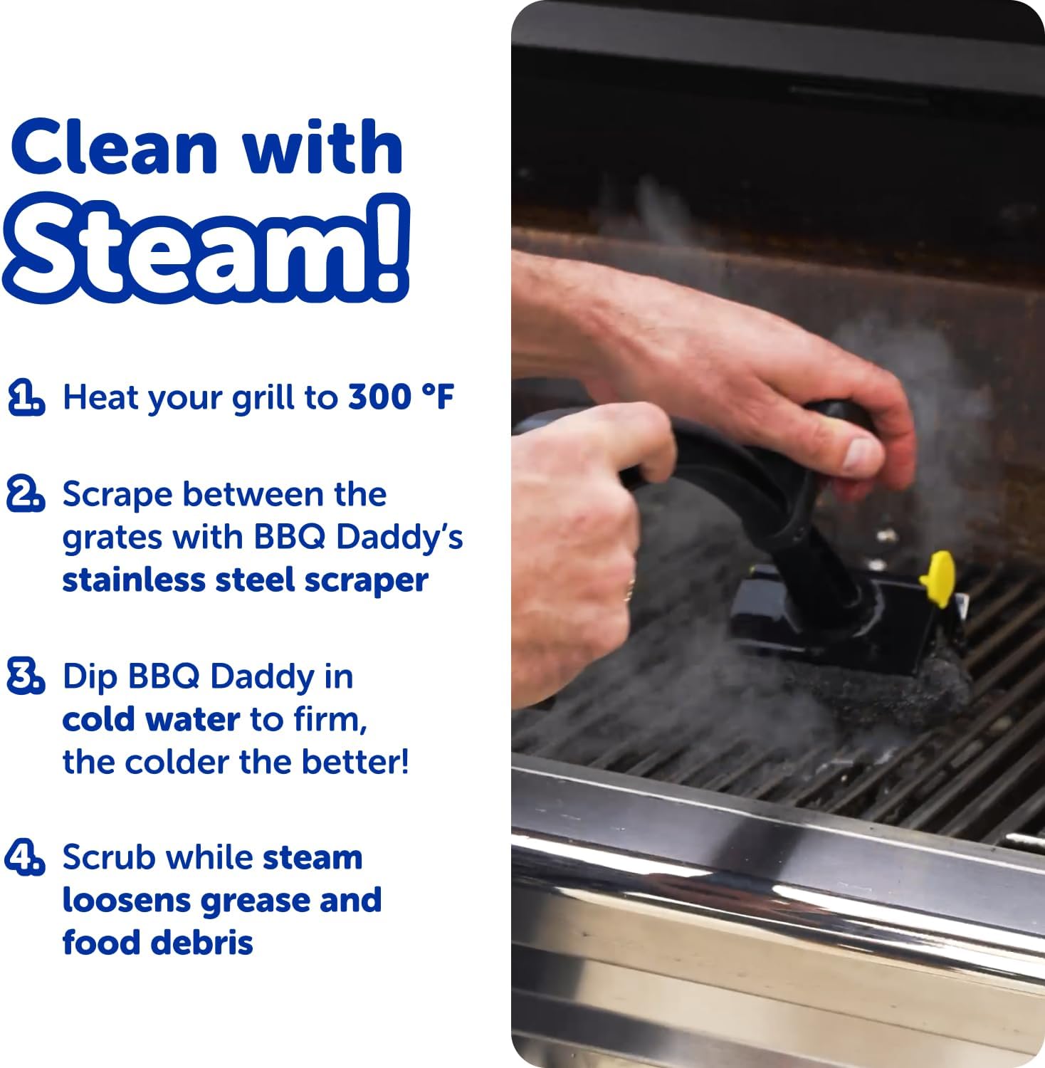 Scrub Daddy BBQ Daddy Grill Cleaner Kit - Bristle Free Grill Brush with Refill + 2 Steel Scour Daddy Grill Sponges - Built-in Grill Scraper - Temperature Controlled Grill Cleaning Tools (4 Count)