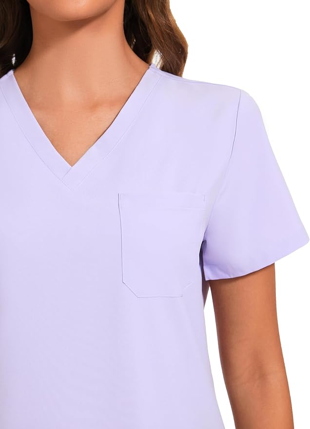 COZYFIT Scrubs for Women Set - Stretch V-Neck Scrub Top & Jogger Pant with 8 Pockets Yoga Waistband Slim Fit COZY SCRUBS - Light Lilac Purple S