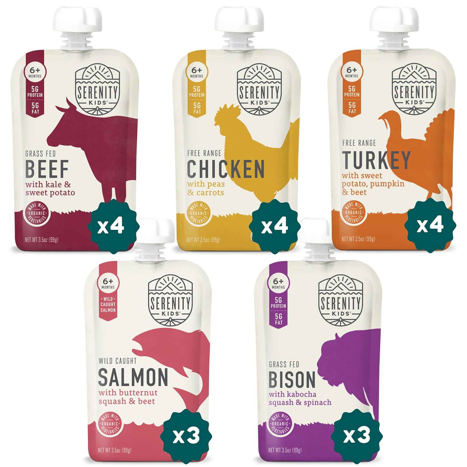 Serenity Kids 6+ Months Meat Baby Food Pouches - Nutrient-Packed & No Added Sugar Baby Essentials - 5g Protein Toddler Food Pouch - 18 Count 3.5 Oz