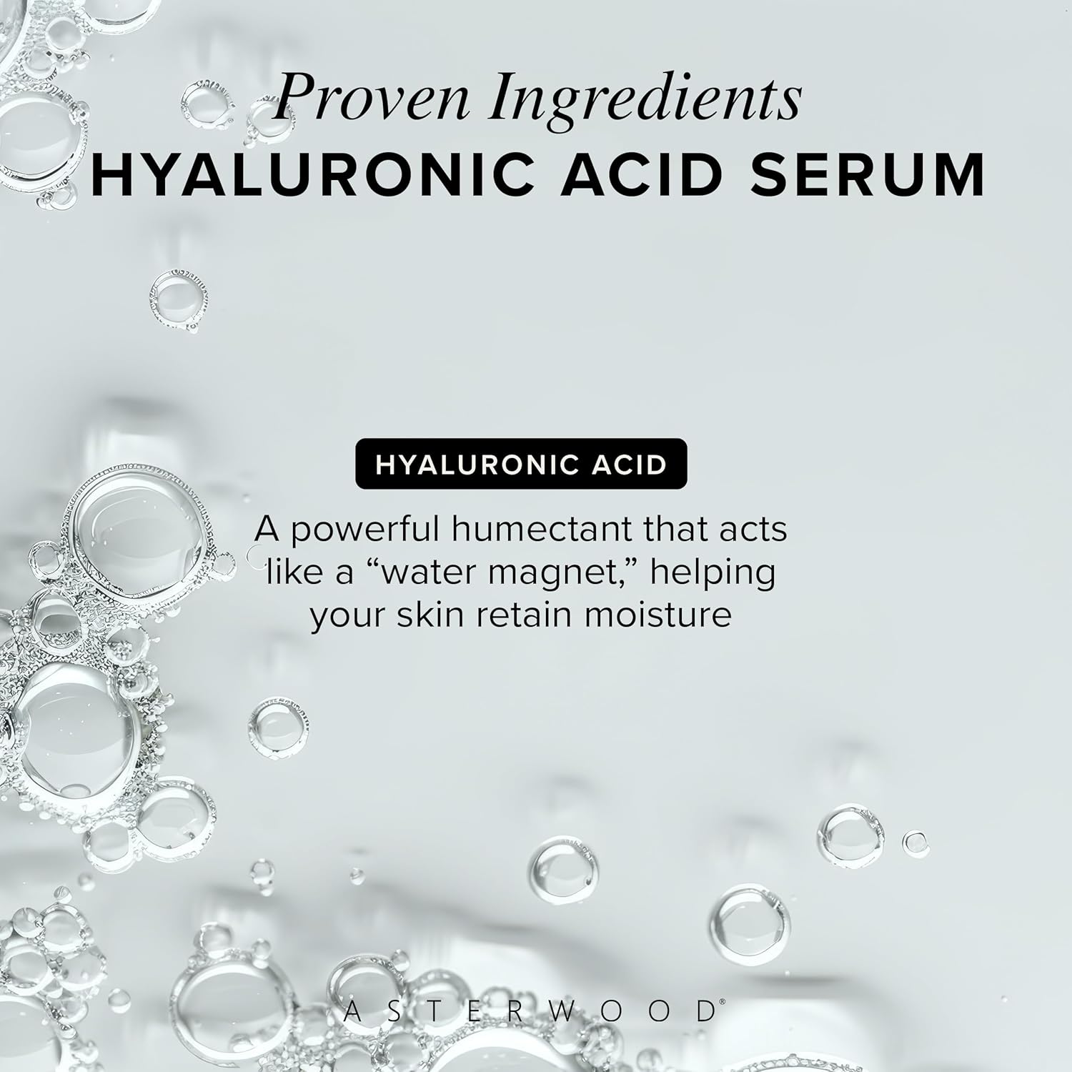 Asterwood Pure Hyaluronic Acid Serum for Face - Plumping, Anti-Aging, Hydrating - Fragrance-Free - 4 Fl Oz