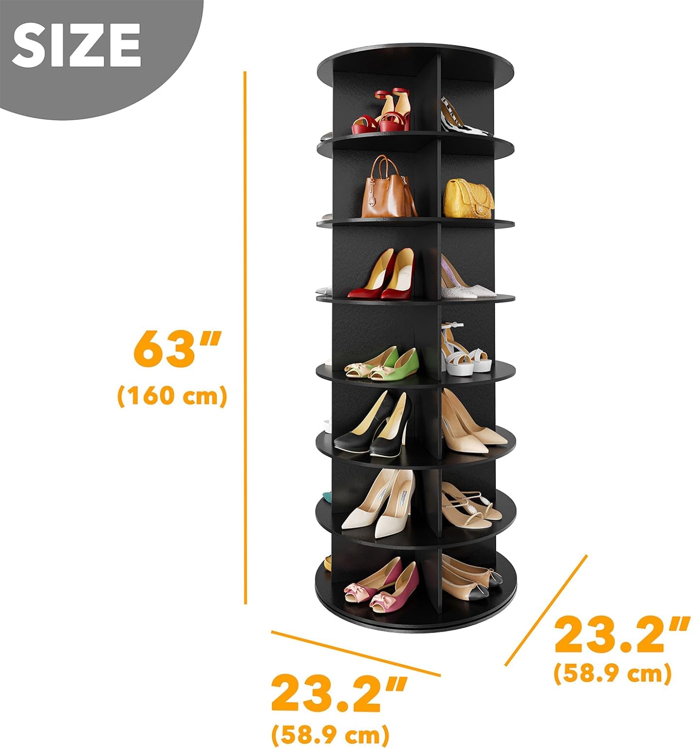 SpaceAid 7 Tier Rotating Shoe Rack Tower Spinning Shoe Display Lazy Susan Revolving 360 Shoe Rack Storage Round Carousel Vertical Handbag Rotate Shoes Closet Organization (7-Tier Black)