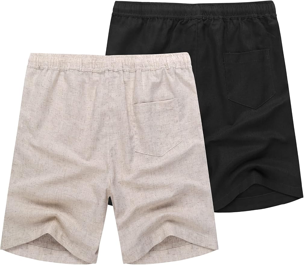 COOFANDY Men's 2 Packs Flat Front Linen Shorts Lightweight Beach Shorts