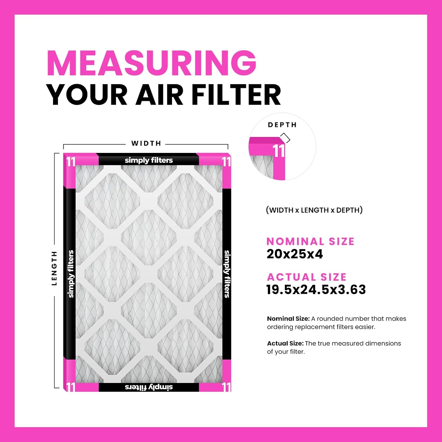Simply 20x25x4 Air Filter MERV 11 6 Pack Furnace Air Filter for HVAC (Actual Size:19.5"x24.5"x3.63") DUST Pet & Allergy Control