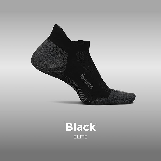 Feetures Elite Max Cushion No Show Tab Ankle Socks - Sport Sock with Targeted Compression- New Black L (3 Pair)