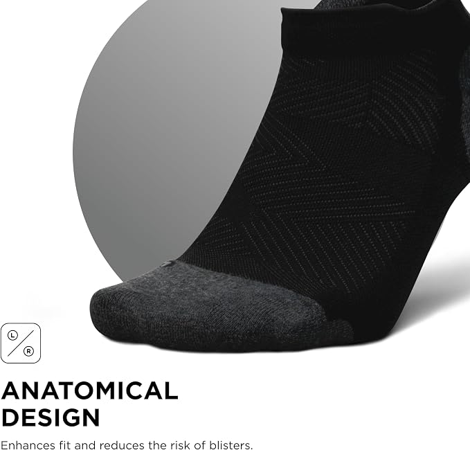 Feetures Elite Max Cushion No Show Tab Ankle Socks - Sport Sock with Targeted Compression- New Black L (3 Pair)