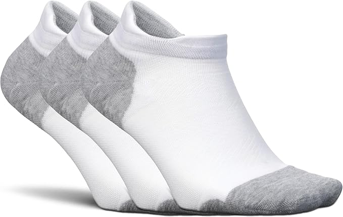 Feetures Elite Max Cushion No Show Tab - Running Socks for Men & Women Athletic Compression Socks Moisture Wicking- New White M (3 Pair)