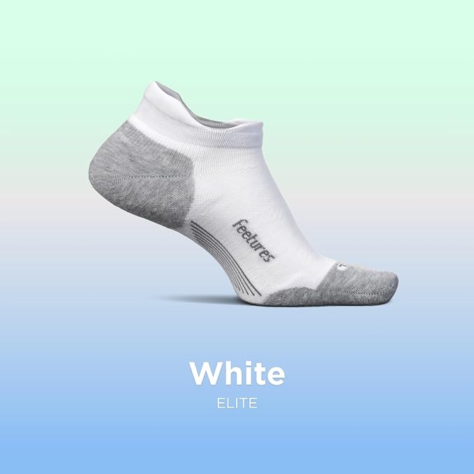 Feetures Elite Max Cushion No Show Tab - Running Socks for Men & Women Athletic Compression Socks Moisture Wicking- New White M (3 Pair)