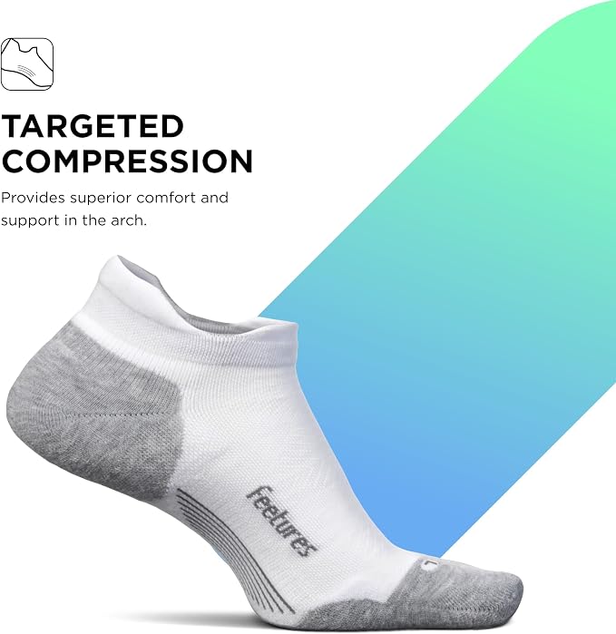 Feetures Elite Max Cushion No Show Tab - Running Socks for Men & Women Athletic Compression Socks Moisture Wicking- New White M (3 Pair)