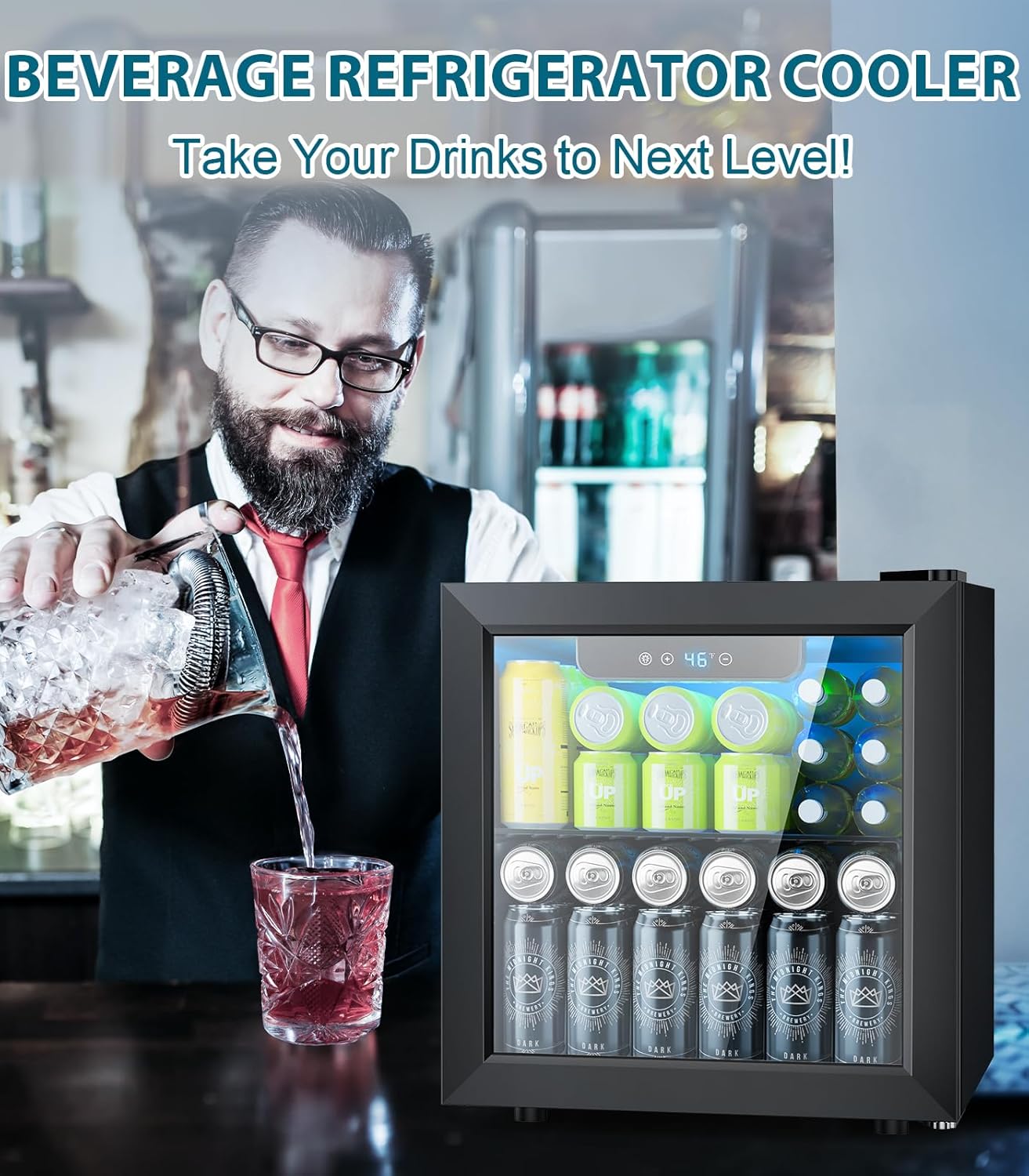 Electactic 2.6 Cu.ft Beverage Refrigerator Cooler 95 Can Mini Fridge Glass Door with Adjustable Shelves Digital Temperature Display Freestanding Small Drink Fridge for Home Office or Bar(Black)