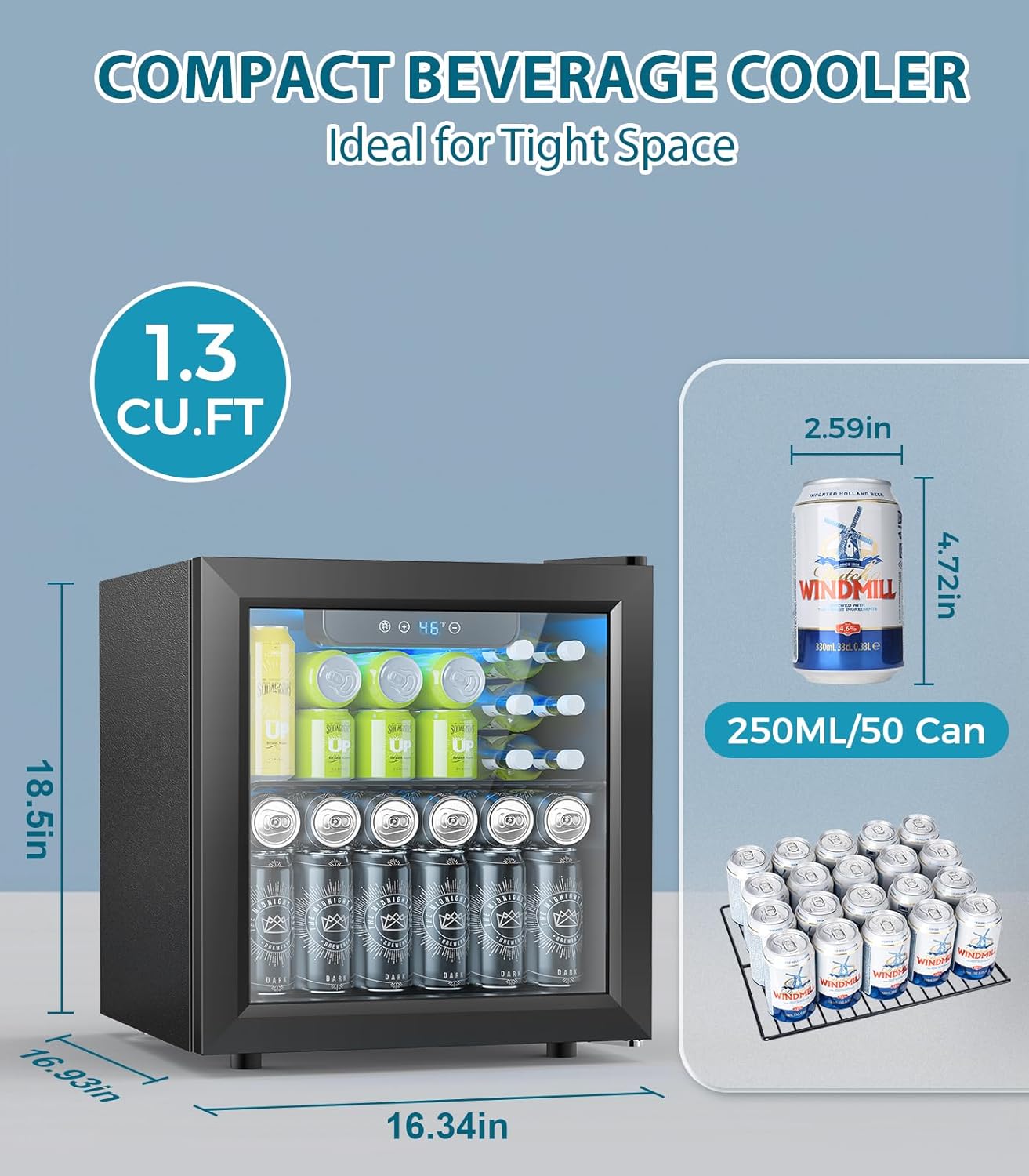 Electactic 2.6 Cu.ft Beverage Refrigerator Cooler 95 Can Mini Fridge Glass Door with Adjustable Shelves Digital Temperature Display Freestanding Small Drink Fridge for Home Office or Bar(Black)