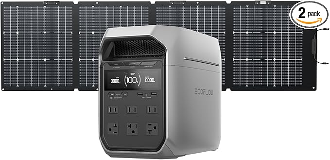 EF ECOFLOW Solar Generator DELTA 3 Plus with 220W Bifacial Solar Panel, 1000W Solar Input, LFP(LiFePO4) Battery