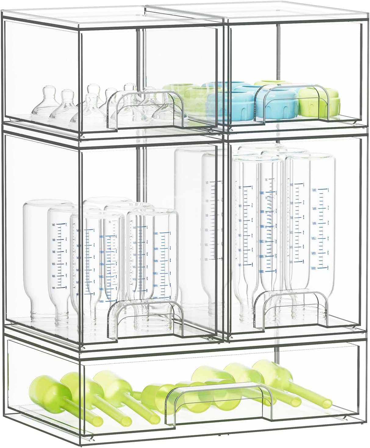 SpaceAid Bottle Storage Organizer Baby - Acrylic Bottles Station Organizer Container Stackable Clear Drawers for Countertop Vanity Bathroom Cabinet Pantry Organization 5 Pack 2S2M1L 15.4" H