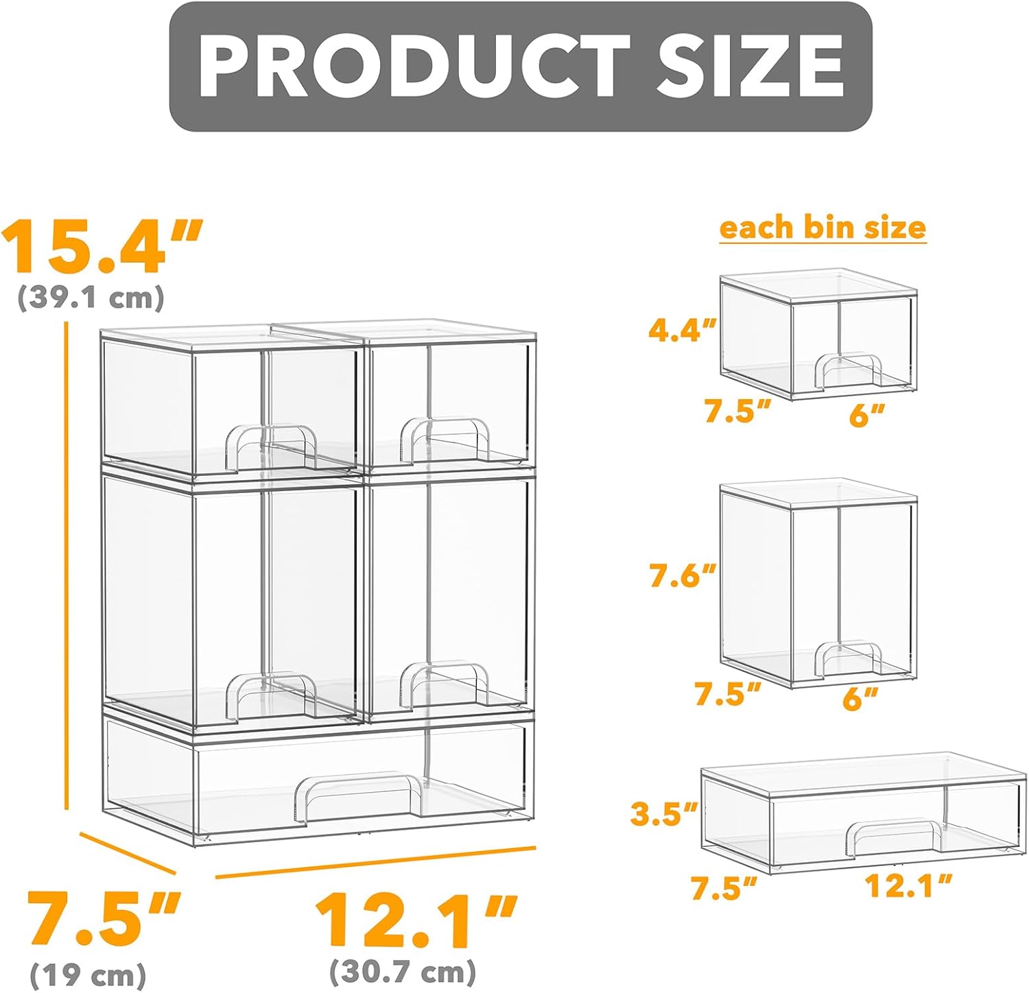 SpaceAid Bottle Storage Organizer Baby - Acrylic Bottles Station Organizer Container Stackable Clear Drawers for Countertop Vanity Bathroom Cabinet Pantry Organization 5 Pack 2S2M1L 15.4" H