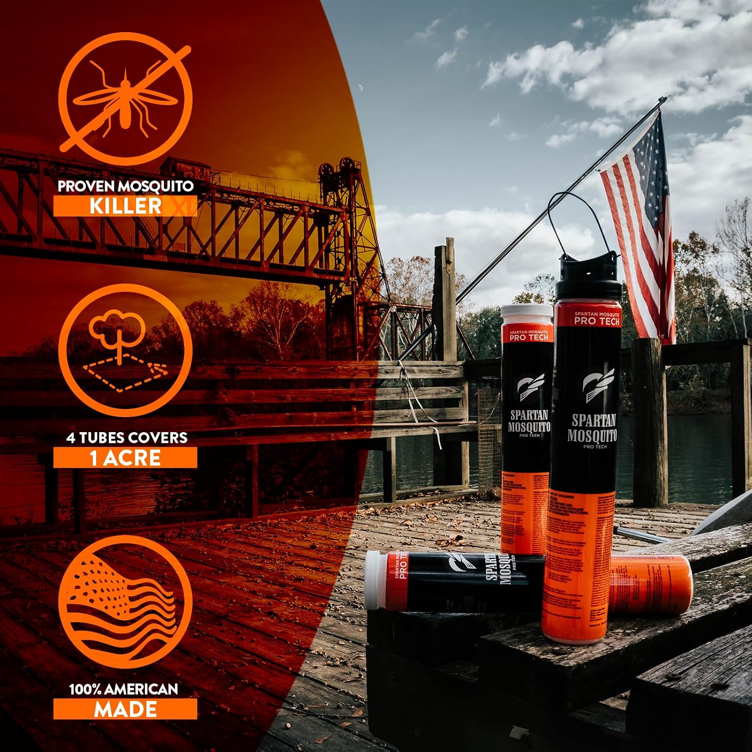 Spartan Mosquito Pro Tech - 1 Acre Pack 4 Tubes | Outdoor Mosquito Repellent for Yard Patio & Home | Natural Insect Killer & Bug Control Barrier