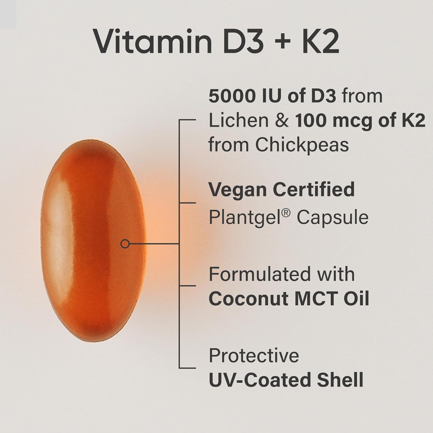 Sports Research Vitamin D3 + K2 w/ Coconut Oil - Vegan Vitamin D 5000iu & Mk7 Vitamin K 100mcg for Bone & Immune Support - Vegan Certified · Non-GMO · Soy Free - 60 Softgels