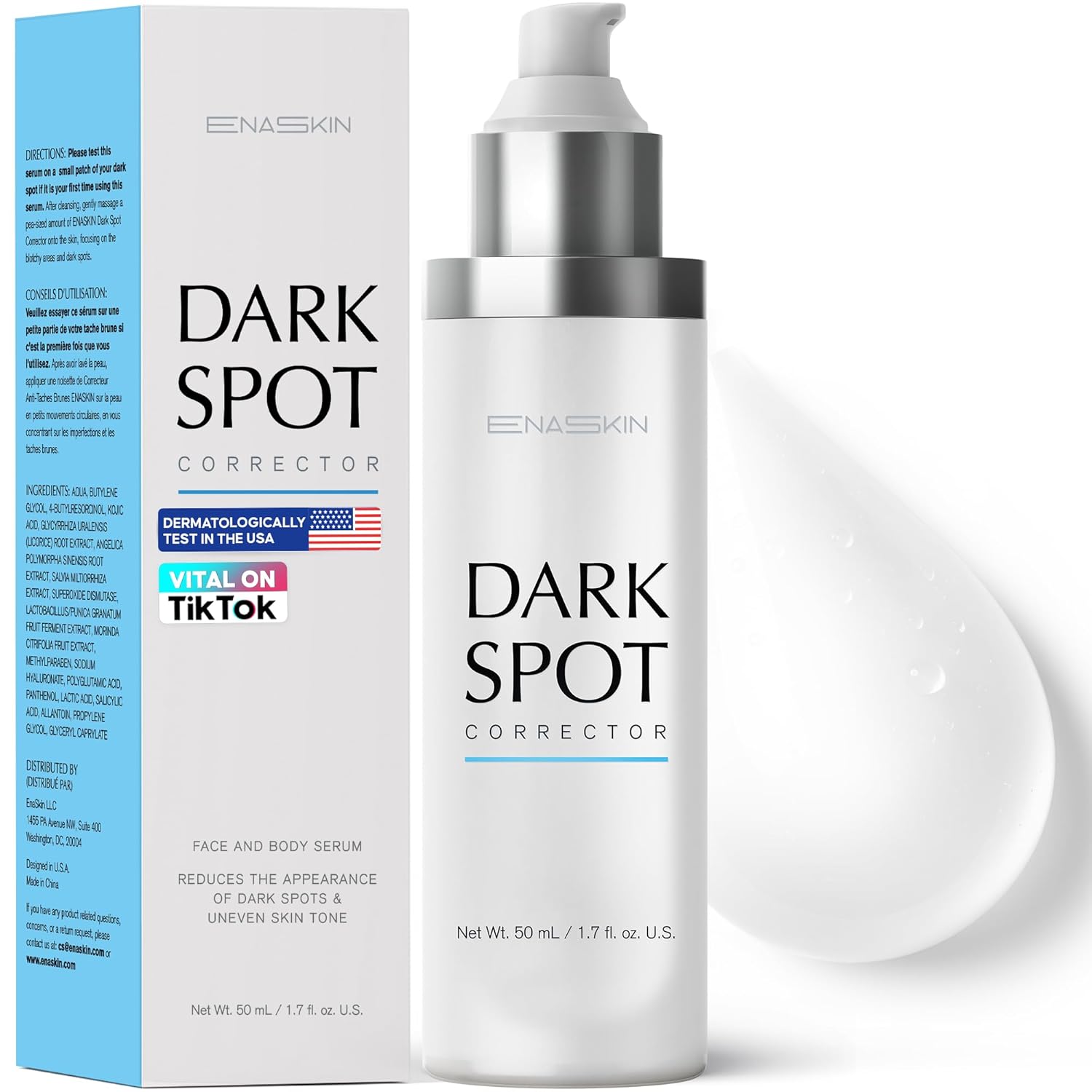 EnaSkin Dark Spot Remover for Face and Body: Advanced Formula Spot Corrector Cream to Fade Age Spots, Sun Spots, Freckles, Melasma, and Brown Spots for Women and Men (1.7 Oz)