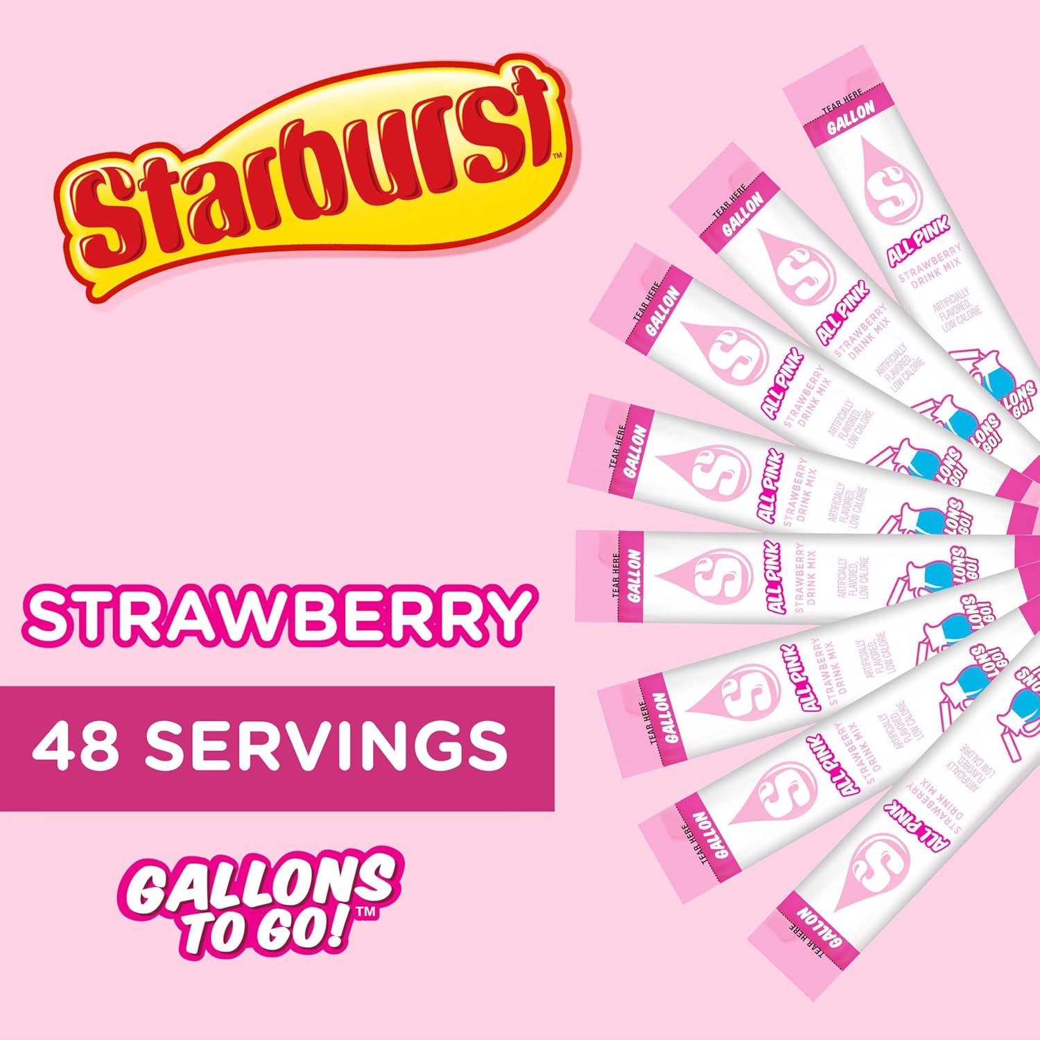 Starburst Gallons To Go Powdered Drink Mix 8-Count Box (6 Pack) All Pink Strawberry - Low Calorie and Zero Sugar Drink Mix Each Stick Makes 1 Gallon-Sized Pitcher