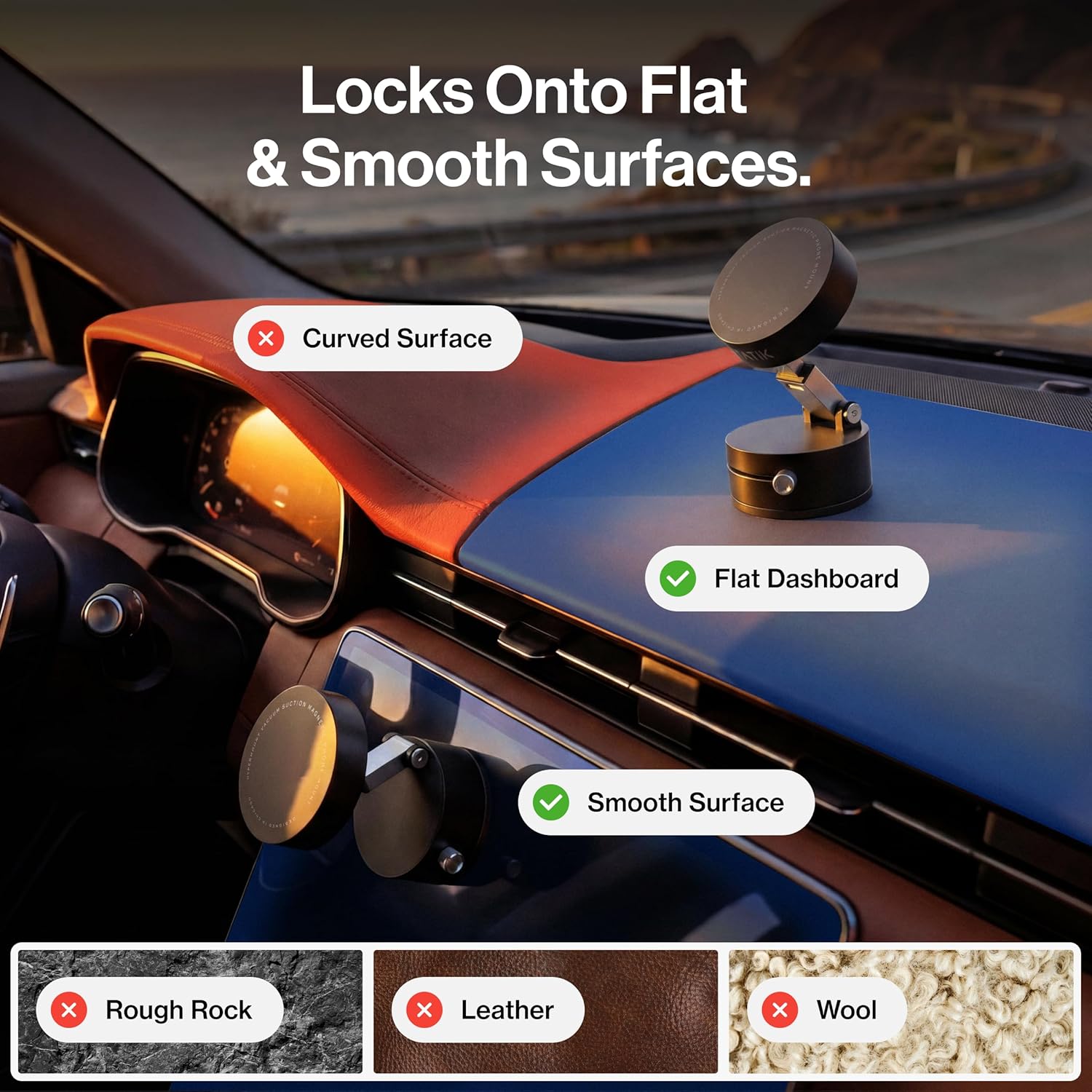 Statik HyperMount (Gen 2) Phone Mount Magnetic Phone Holder Car Mount for Phone Works on Smooth & Lightly Textured Surfaces iPhone Samsung and Android Compatible 3 Pack