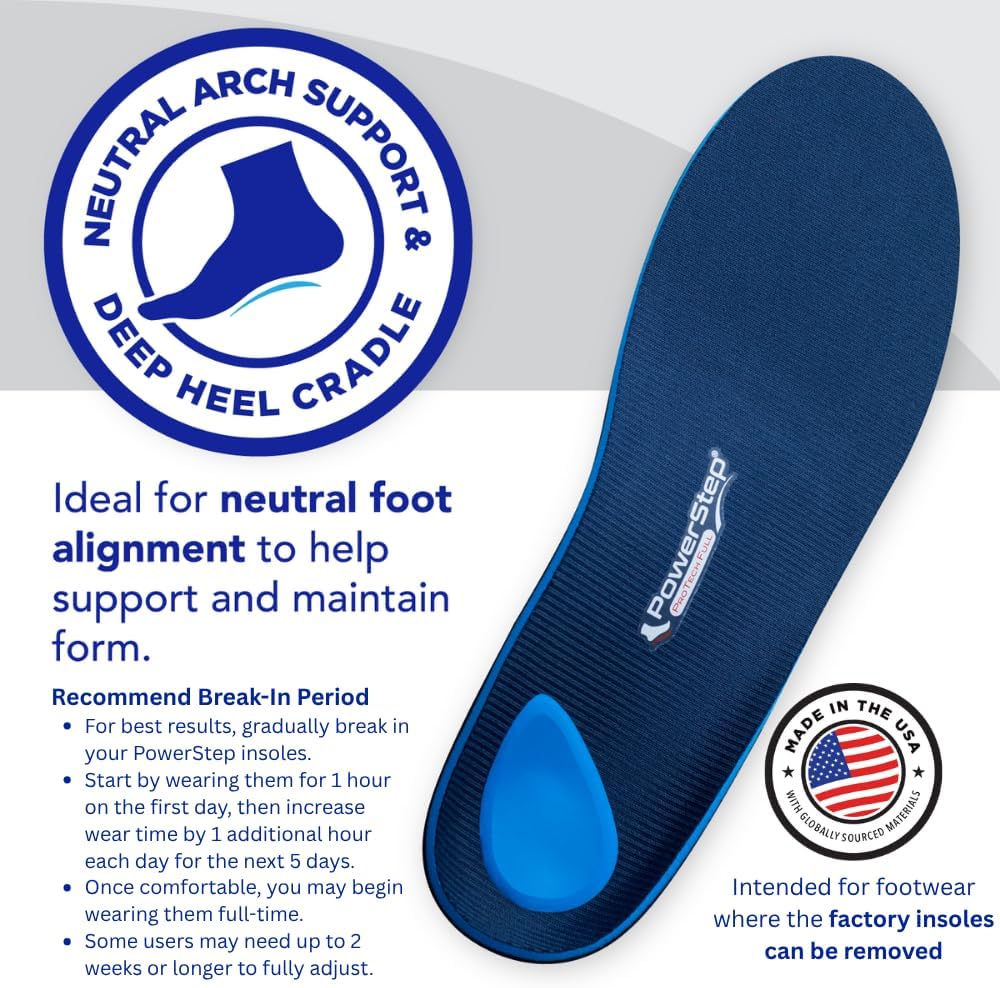 PowerStep ProTech Full Length Orthotic Insoles - Medical Grade Arch Support Inserts for Plantar Fasciitis Relief, Heel Pain, Maximum Cushioning, Memory Foam Orthotics, Made in the USA