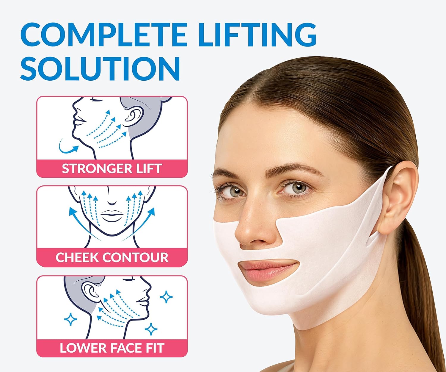 Stylia MaxiLift V-Line Lifting Collagen Face Mask - Double Chin Strap - Jawline Shaper - Neck Firming and Tightening Mask with Hyaluronic Acid & Aloe Vera - Chin Strap for Sleeping (5PC)