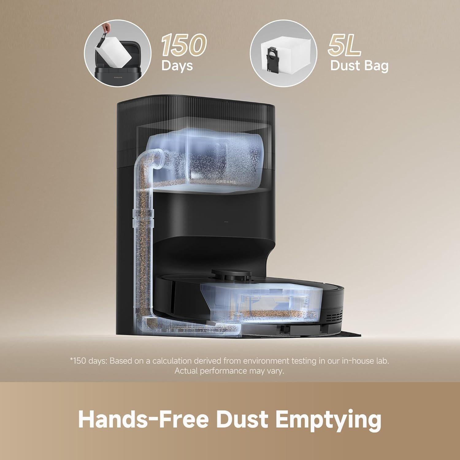 DREAME D20 Plus Robot Vacuum and Mop 13 000Pa Suction Self-Emptying with 5L Dust Bag DuoBrush for Pet Hair LDS Mapping App & Voice Control Ideal for Hard Floors & Carpets (Black)