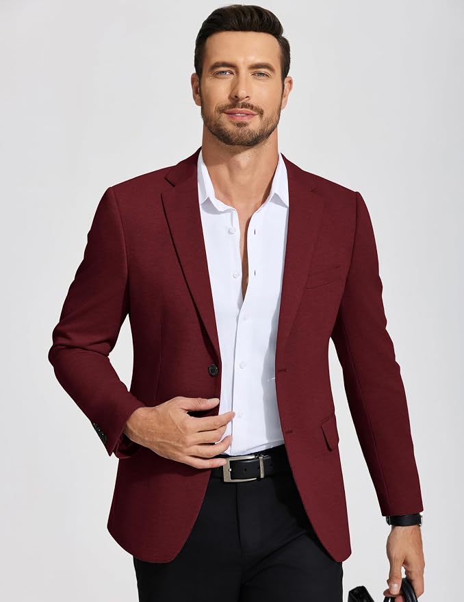 COOFANDY Men‚Äôs Casual Blazer Jacket Slim Fit Sport Coat Fashion Suit Blazer Wine Red M