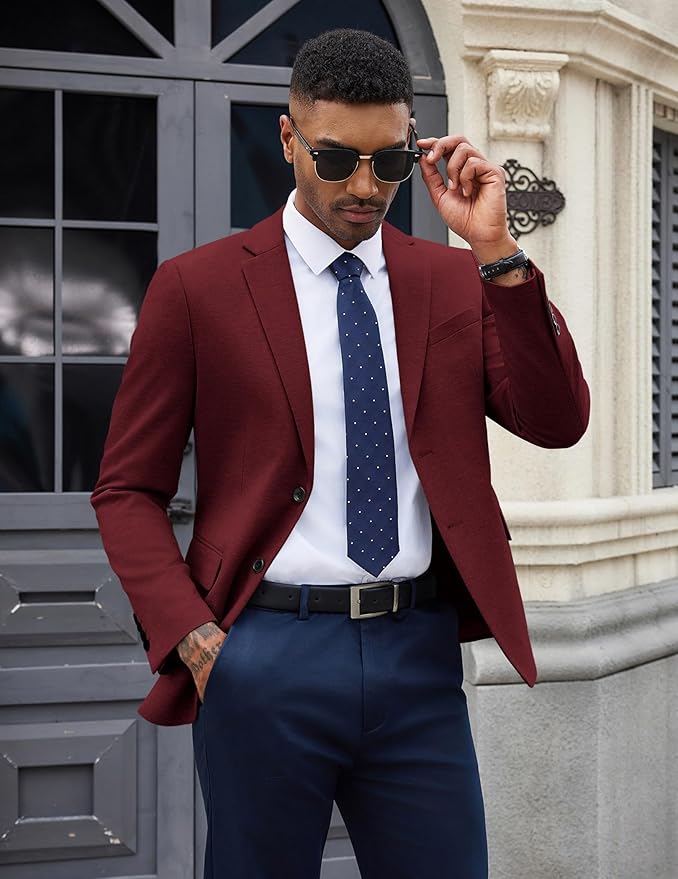 COOFANDY Men‚Äôs Casual Blazer Jacket Slim Fit Sport Coat Fashion Suit Blazer Wine Red M