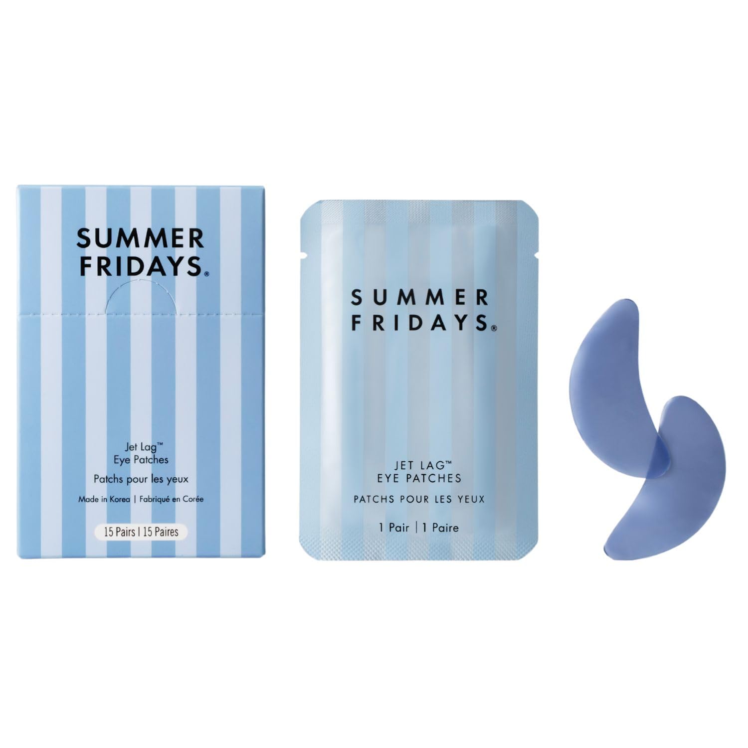 Summer Fridays Jet Lag Hydrating Eye Patches - De-puffing Hydrogel Under Eye Masks with Hyaluronic Acid Caffeine + Peptides - Soothing + Refreshing At-Home + Travel Skin Care (15 Pairs)