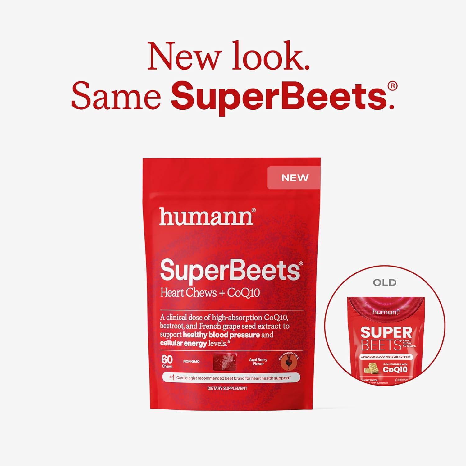 HumanN SuperBeets 3-in-1 Heart Chews - 3X Absorption CoQ10 - Plus Beetroot & Grape Seed Extract, Blood Pressure Support, Support Healthy Blood Flow, Circulation, 60 Count