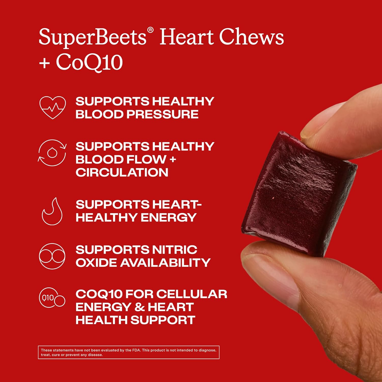 HumanN SuperBeets 3-in-1 Heart Chews - 3X Absorption CoQ10 - Plus Beetroot & Grape Seed Extract, Blood Pressure Support, Support Healthy Blood Flow, Circulation, 60 Count