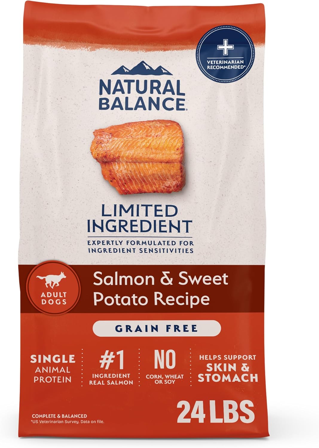 Natural Balance Limited Ingredient, Dog Food, Salmon & Sweet Potato, 24 lb | Grain-Free Dry Dog Food, Balanced Nutrition for Adult Dogs with Sensitivities, Skin and Stomach Support, Salmon & Sweet Potato, 24 Pound (Pack of 1)