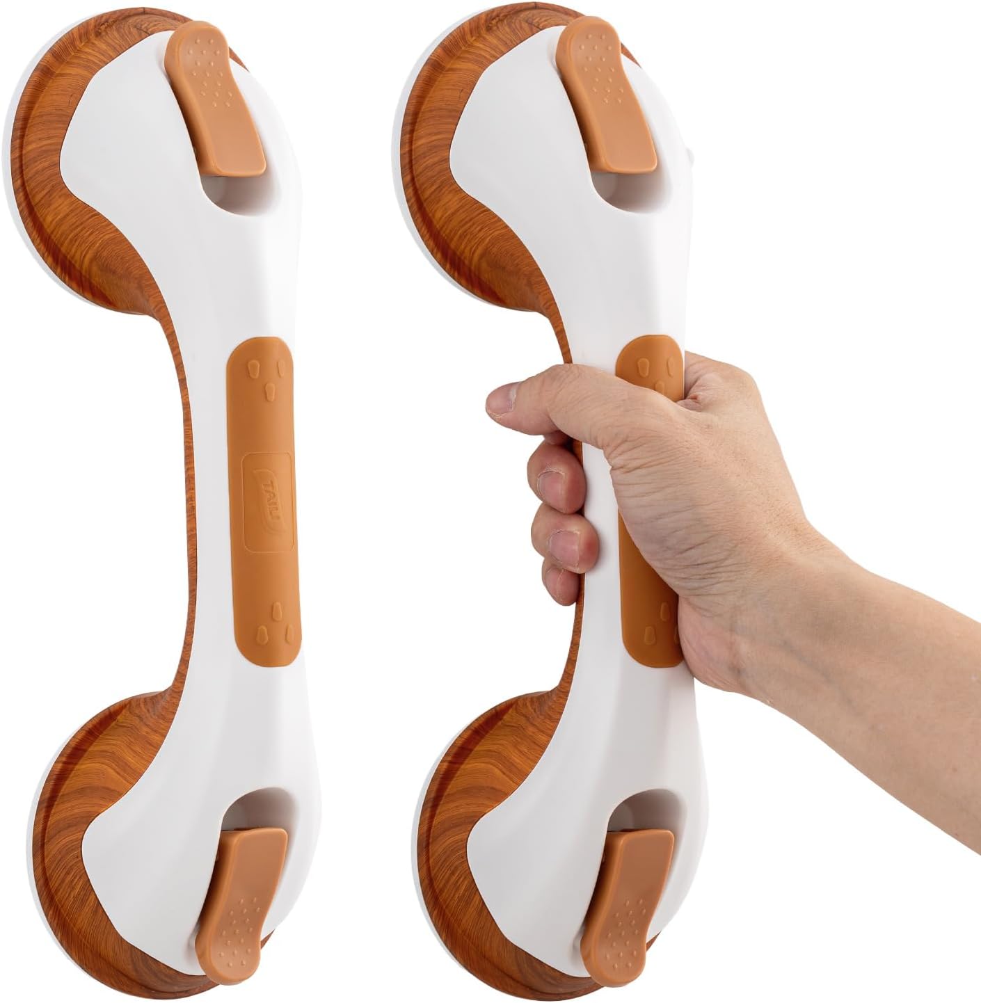 TAILI Grab Bars for Bathtubs and Showers 2 Pack Suction Grab Bar Heavy Duty Shower Handle Removable Bath Handrails for Seniors and Elderly Bathroom Safety Grip No Drilling Waterproof Wood Grain G9
