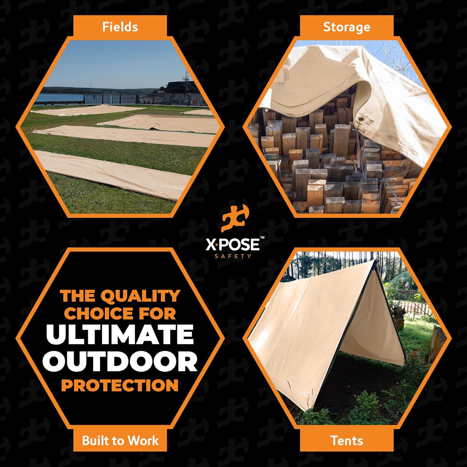 Heavy Duty Tan Poly Tarp 50' X 50' - Multipurpose Protective Cover - Durable Waterproof Weather Proof Rip and Tear Resistant - Extra Thick 12 Mil Polyethylene - by Xpose Safety