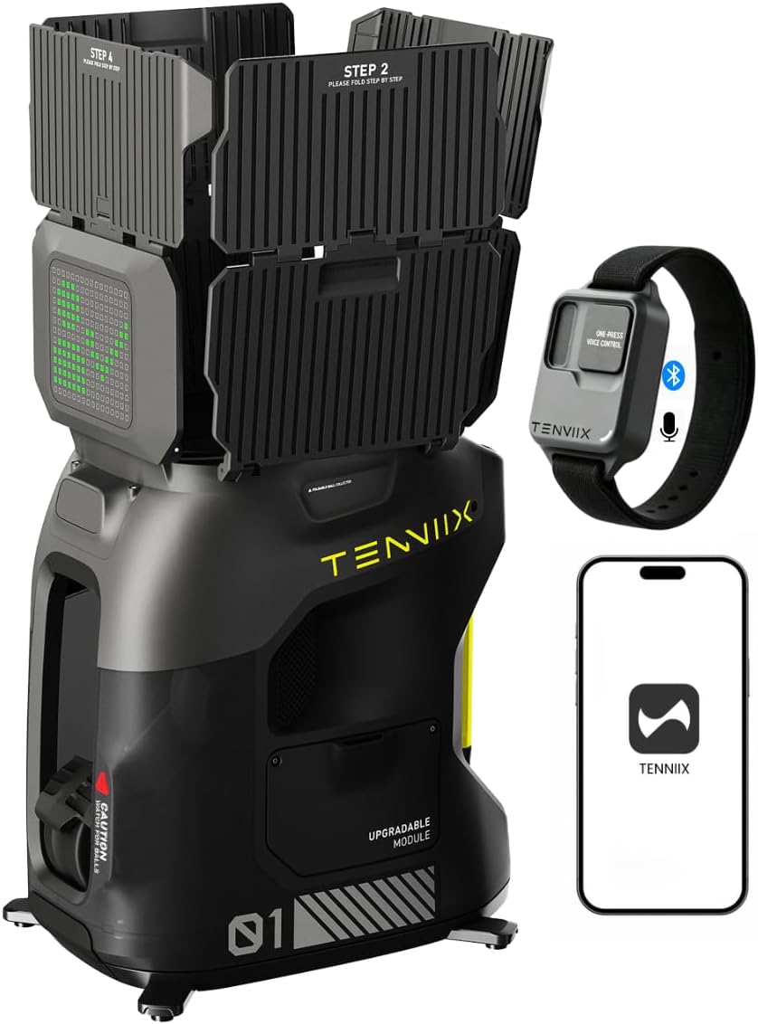 TENNIIX Basic Tennis Ball Machine, 18.7LB Portable Tennis Robot, 4H Runtime & 100+ Ball Capacity, Smart App & Voice Control, Multi-Training Mode, LED Display, 75MPH, Ideal for Beginners & Pro