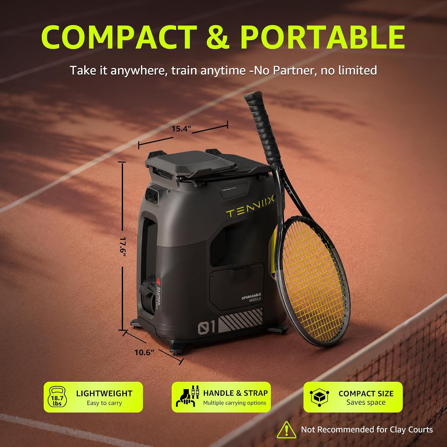 TENNIIX Basic Tennis Ball Machine, 18.7LB Portable Tennis Robot, 4H Runtime & 100+ Ball Capacity, Smart App & Voice Control, Multi-Training Mode, LED Display, 75MPH, Ideal for Beginners & Pro