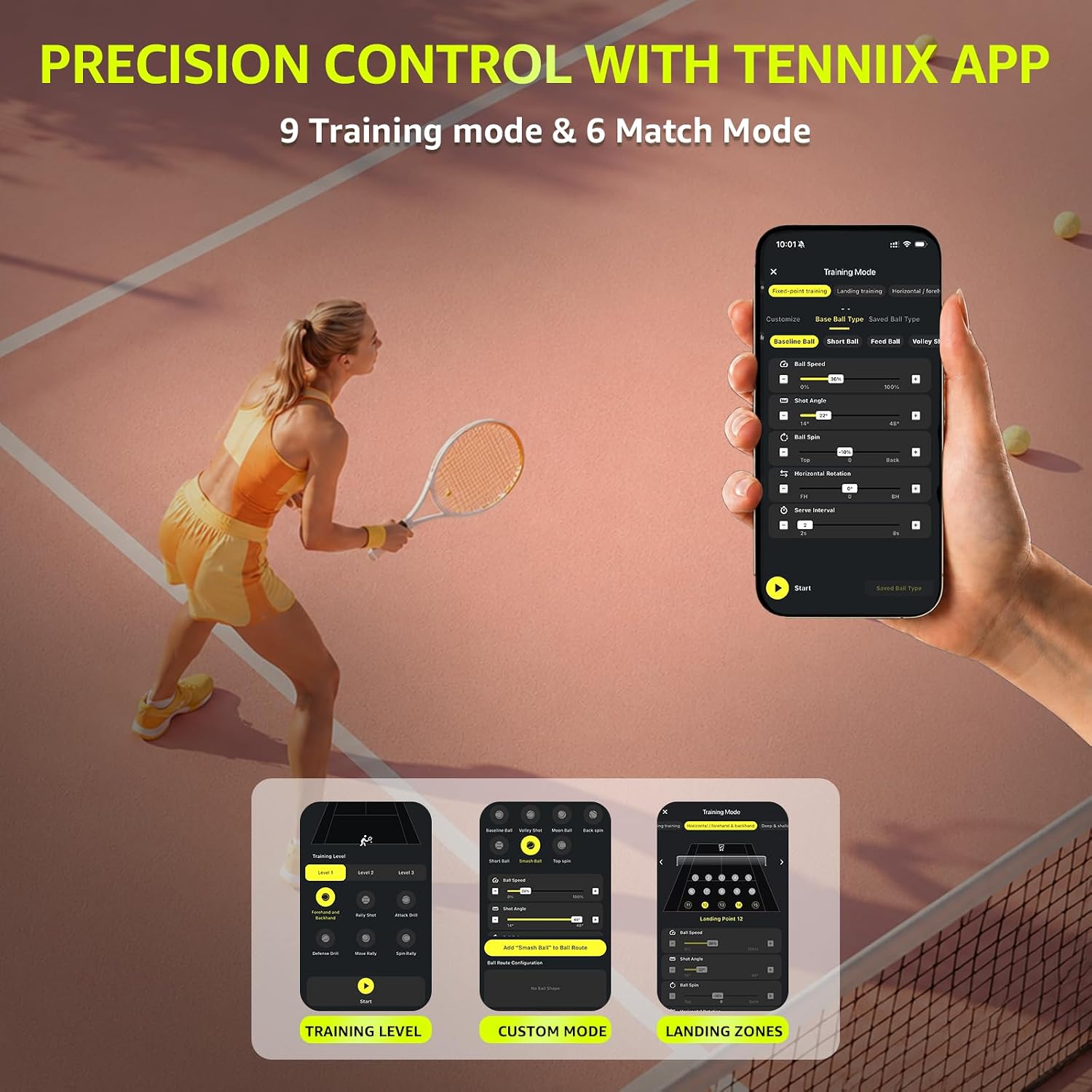 TENNIIX Basic Tennis Ball Machine, 18.7LB Portable Tennis Robot, 4H Runtime & 100+ Ball Capacity, Smart App & Voice Control, Multi-Training Mode, LED Display, 75MPH, Ideal for Beginners & Pro