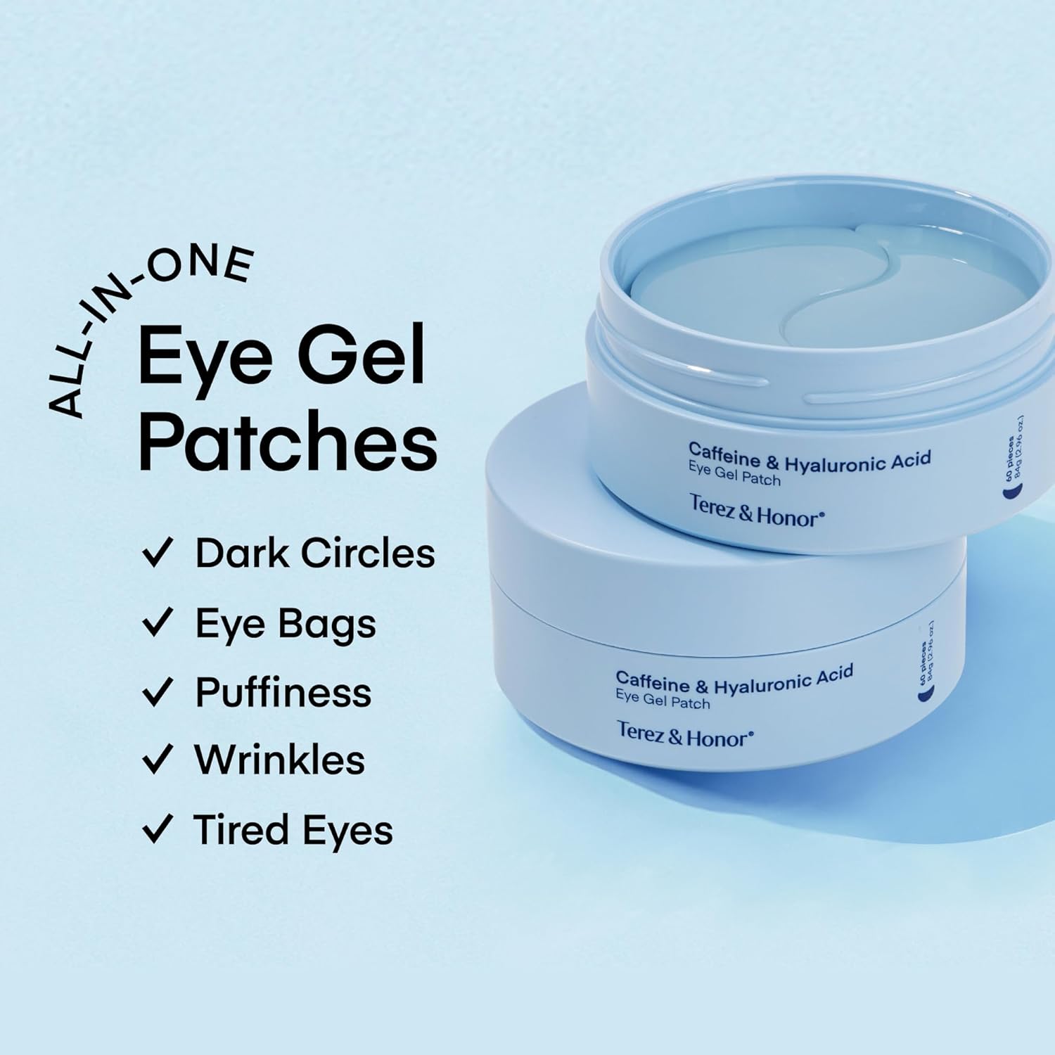 TEREZ & HONOR Under Eye Patches for Dark Circles with 8% Caffeine Eye Cream - Eye Care 2 Step Kit Dermatologist Tested Korean Skincare Formula 60 Pcs + 20mL