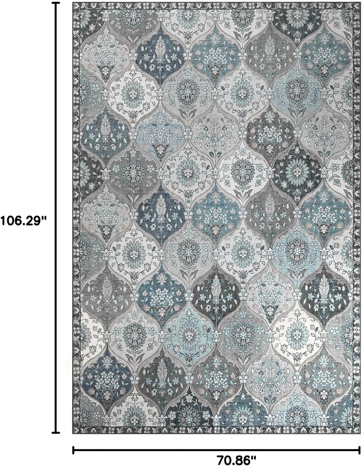 Lahome Moroccan Washable Area Rug 6x9 Ultra-Thin Large Living Room Rugs for Bedroom Oriental Trellis Distressed Non Shedding Throw Carpet for Dining Room Office Elise Blue