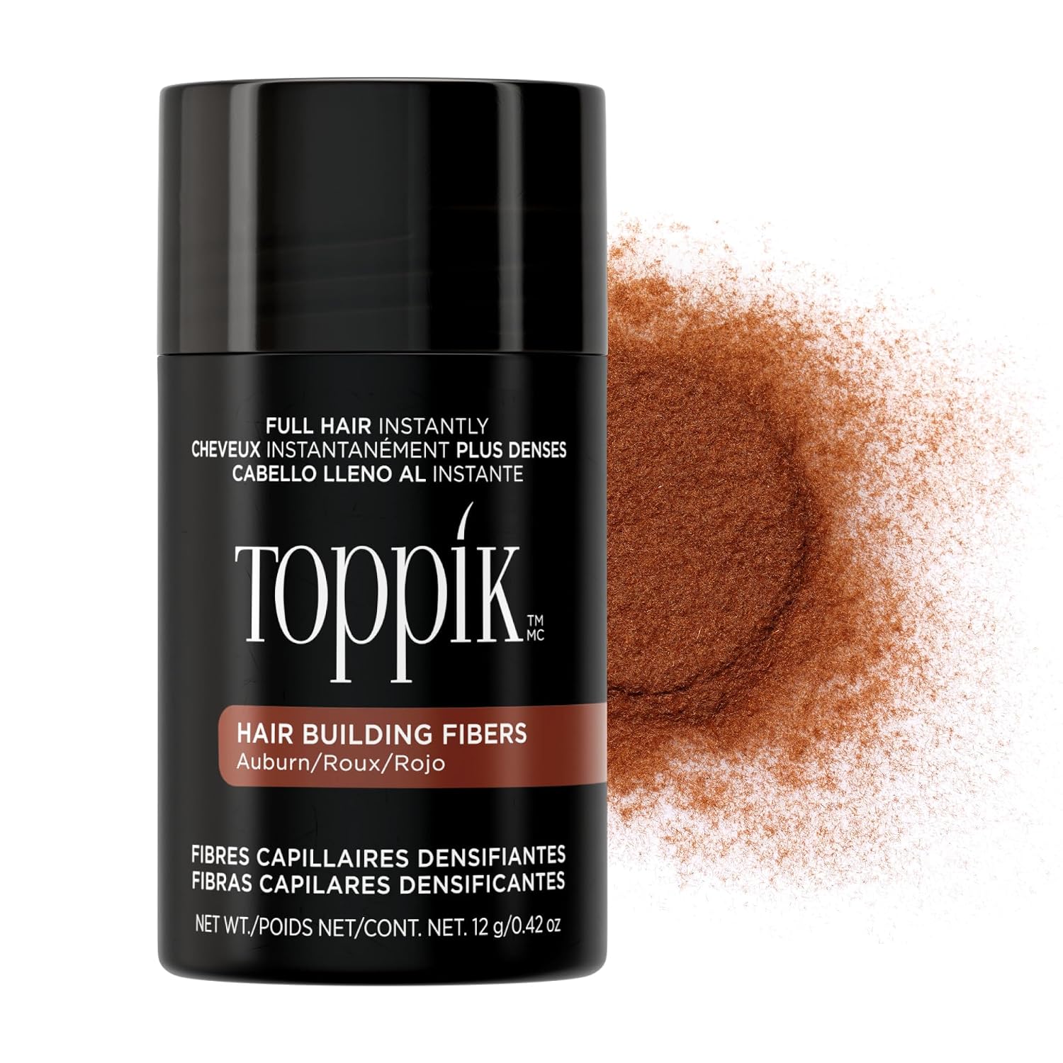 Toppik Hair Building Fibers, Fill In Fine or Thinning Hair Instantly Thicker, Fuller Looking Hair 9 Shades,4 size options, Auburn, Medium 12g