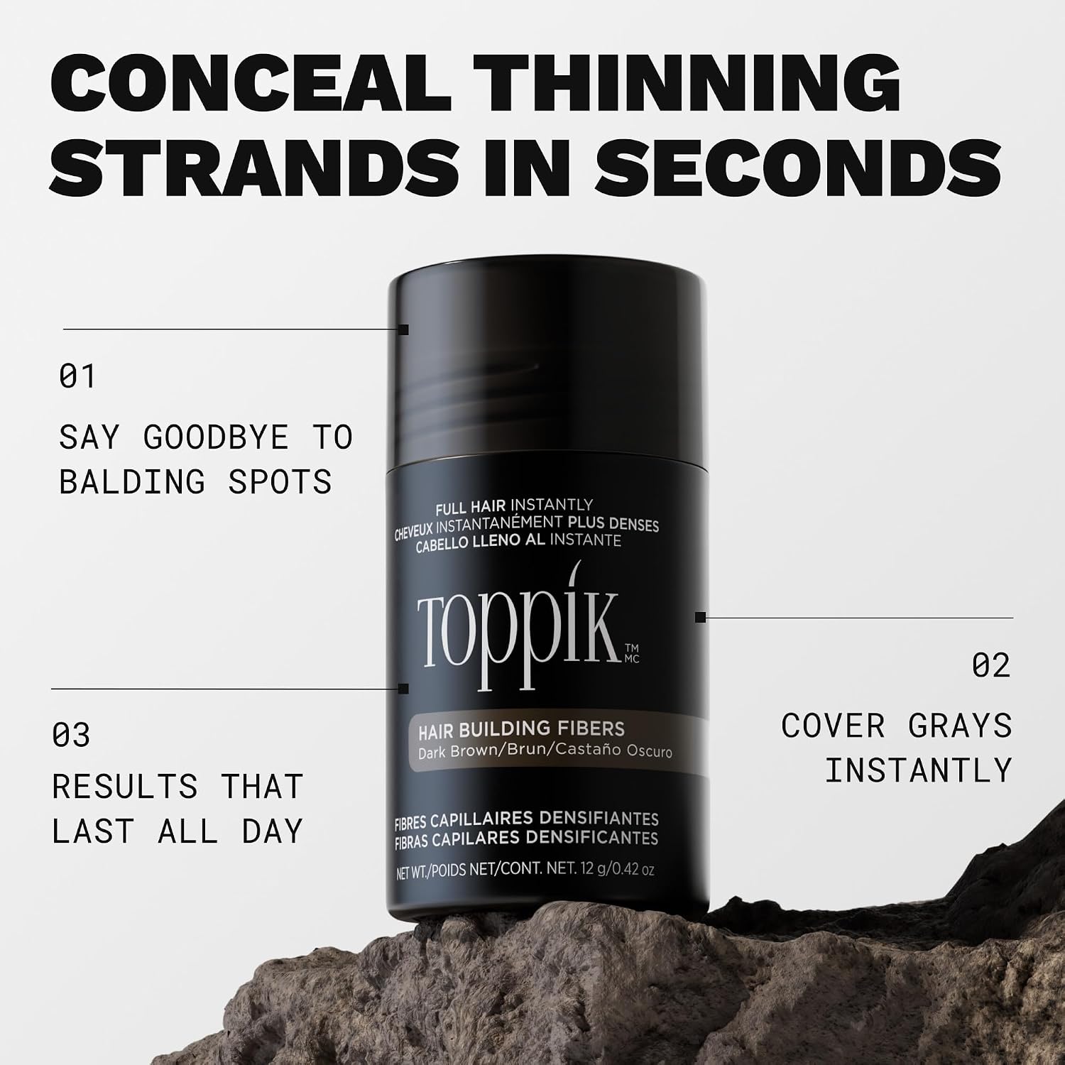 Toppik Hair Building Fibers, Fill In Fine or Thinning Hair Instantly Thicker, Fuller Looking Hair 9 Shades,4 size options, Auburn, Medium 12g